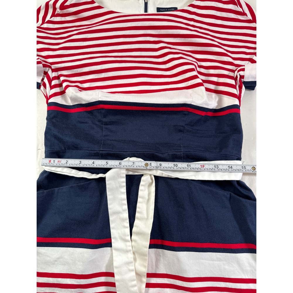 Tommy Hilfiger Women Striped Nautical Sheath Dress Navy Red White Belted Size 10 - Picture 6 of 10